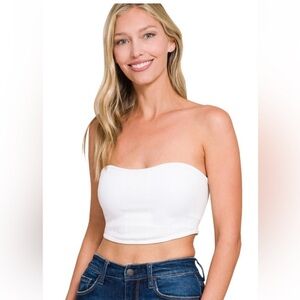 NWT! WHITE SEAMLESS TUBE TOP WITH BRA PAD REMOVABLE BRA PAD
